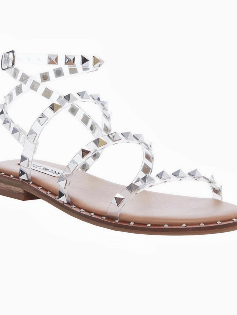 Steve Madden Greece Studded Clear Flat Sandal Brown & Clear